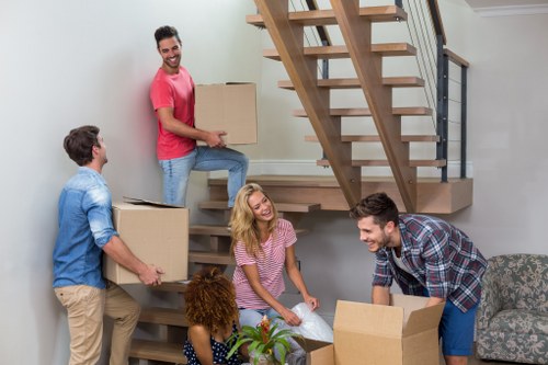 Business relocation setup with desks, files, and equipment