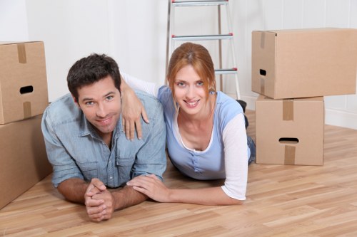 Packing boxes and furniture prepared for a man with van move